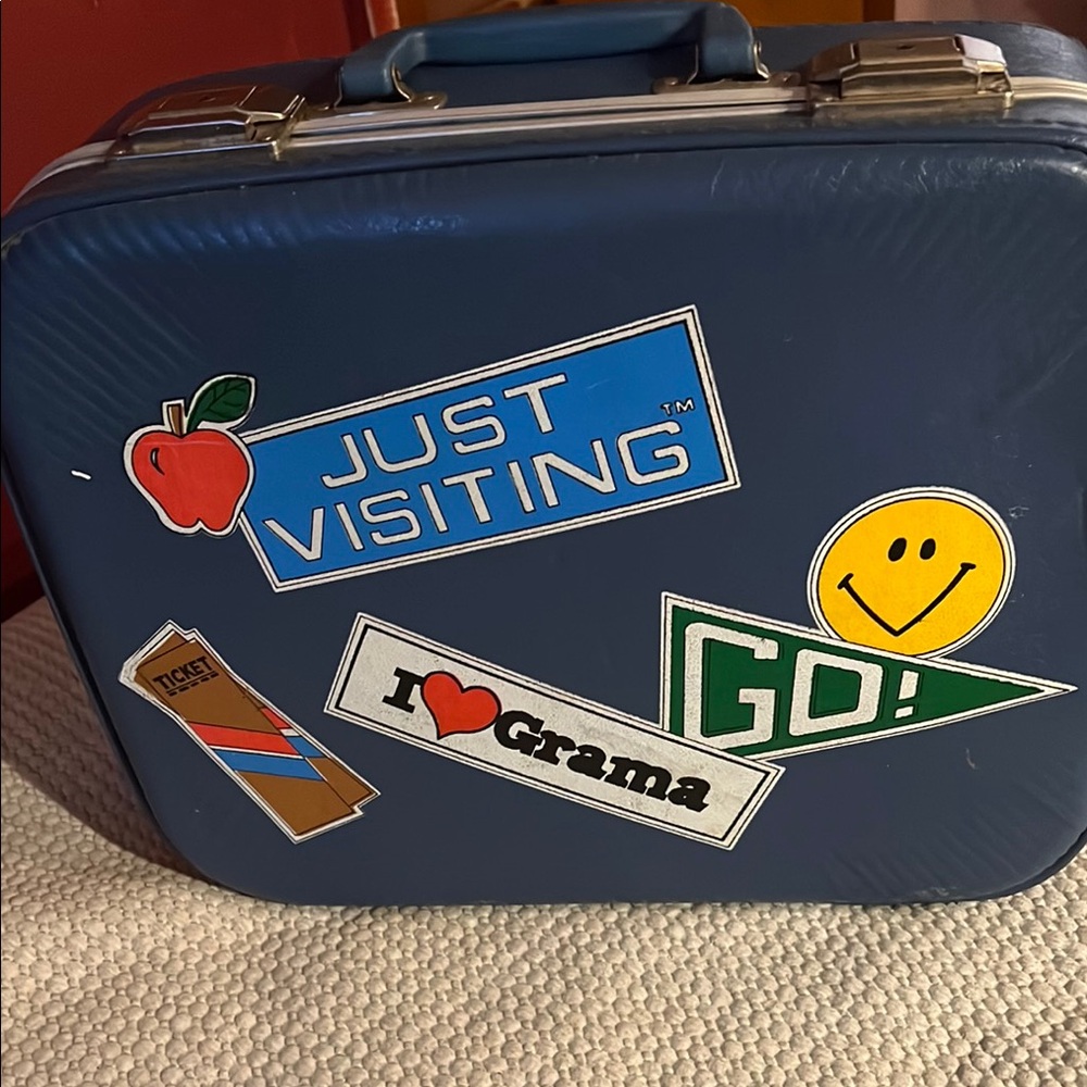 Vintage Blue Lunchbox with Stickers